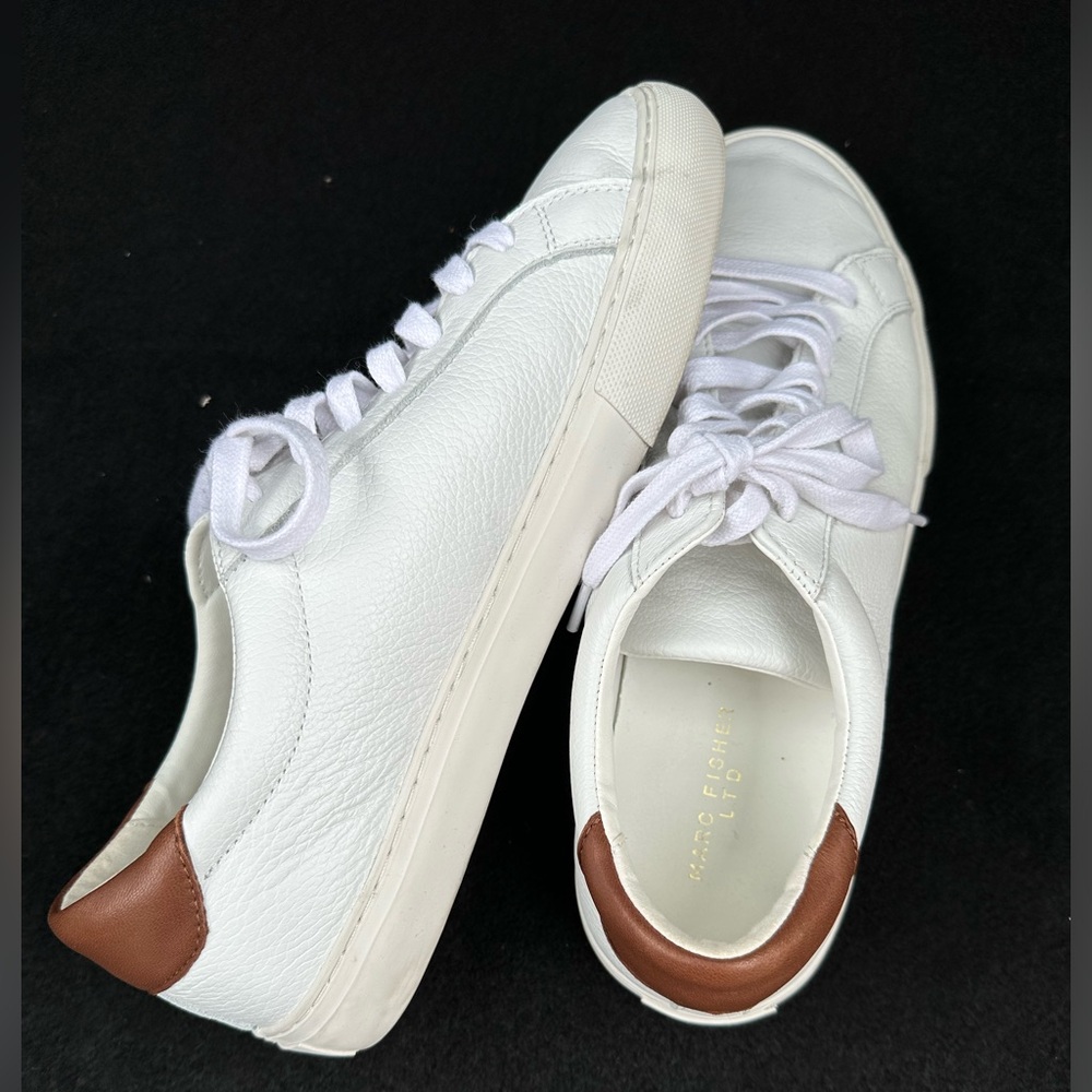 Marc fisher LTD sneaker, worn once, white and brown leather, size 11